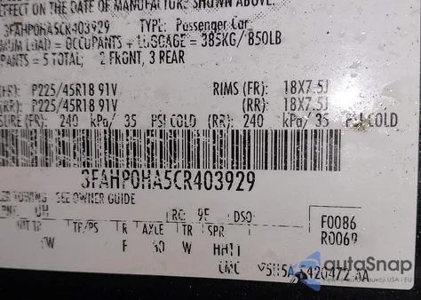 2012 Ford Fusion Se из США, поврежденный, VIN 3FAHP0HA5CR403929